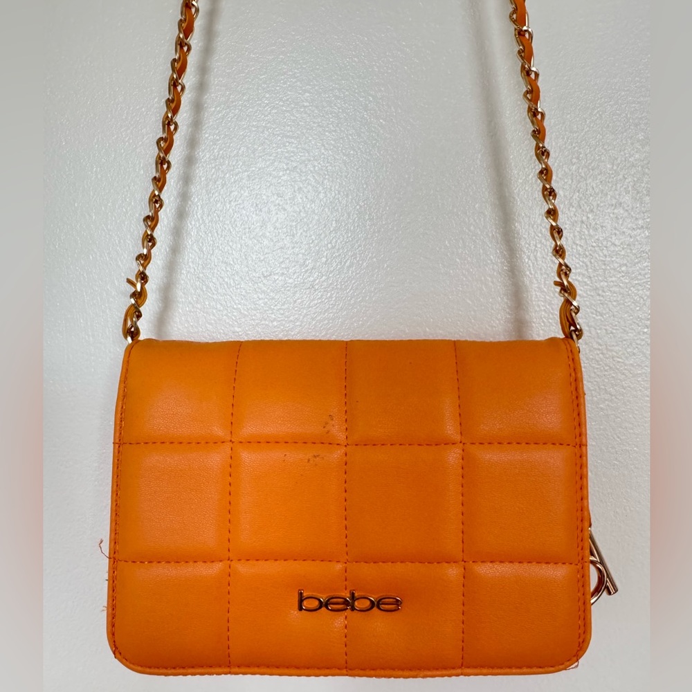 Bebe Chica Flap Sandstone Orange Quilted Crossbody FLAWED Fair Condition